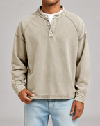 Men's Garment-Dyed Raglan Henley Sweatshirt
