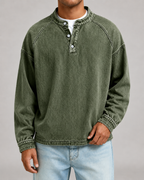 Men's Garment-Dyed Raglan Henley Sweatshirt