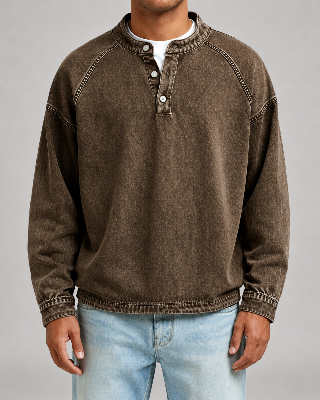 Men's Garment-Dyed Raglan Henley Sweatshirt