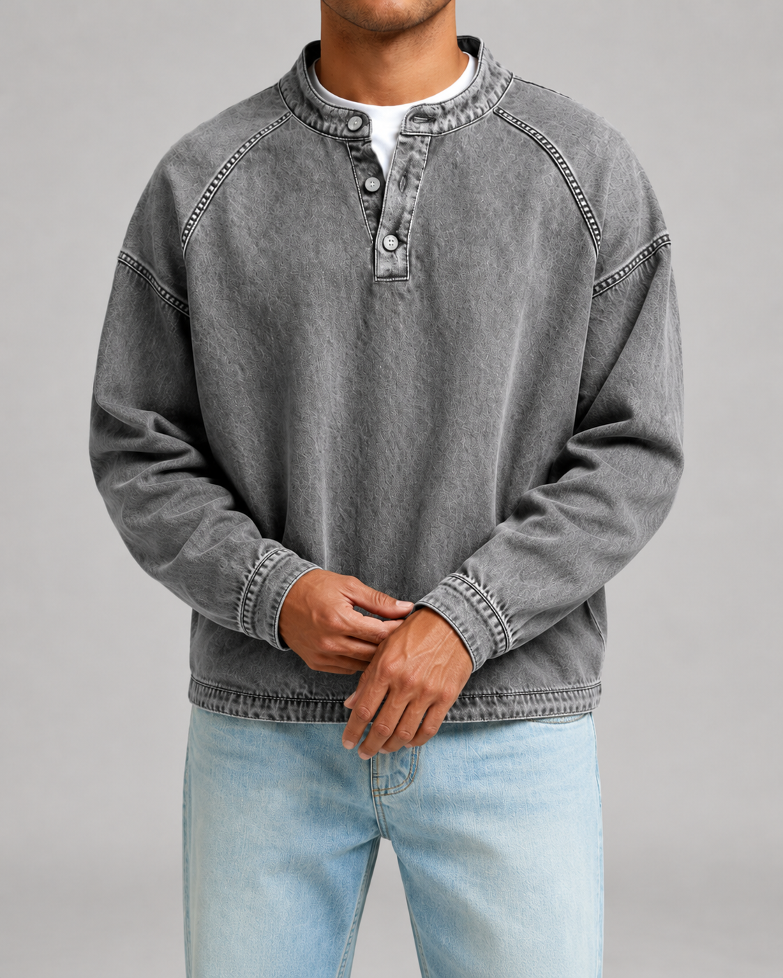 Men's Garment-Dyed Raglan Henley Sweatshirt
