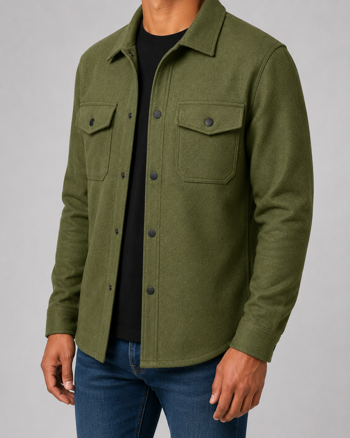 Men's Wool-Blend Flap-Pocket Overshirt