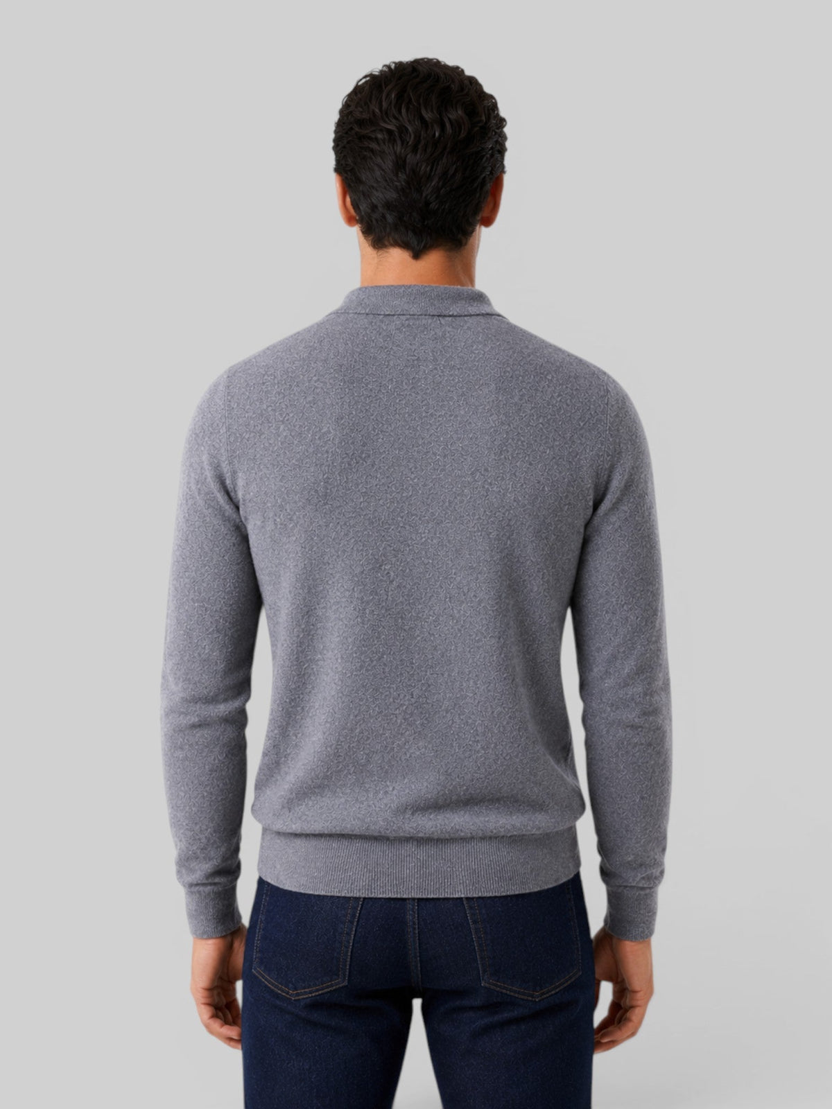 Men's Wool Knit Polo Sweater - Long Sleeve