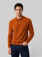 Men's Wool Knit Polo Sweater - Long Sleeve