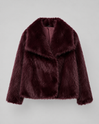 Plush Fur Cropped Jacket Wide Collar