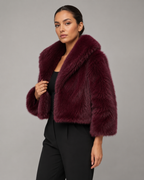 Plush Fur Cropped Jacket Wide Collar