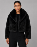 Plush Fur Cropped Jacket Wide Collar
