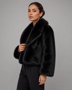 Plush Fur Cropped Jacket Wide Collar