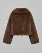 Plush Fur Cropped Jacket Wide Collar