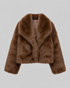 Plush Fur Cropped Jacket Wide Collar