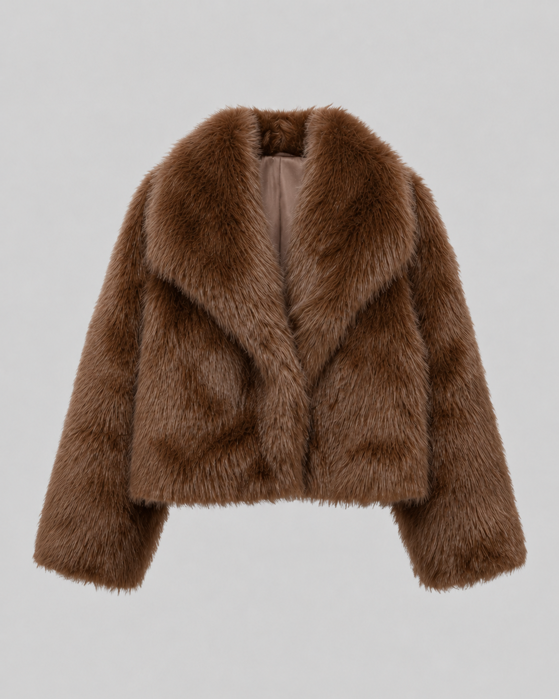Plush Fur Cropped Jacket Wide Collar