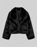 Plush Fur Cropped Jacket Wide Collar