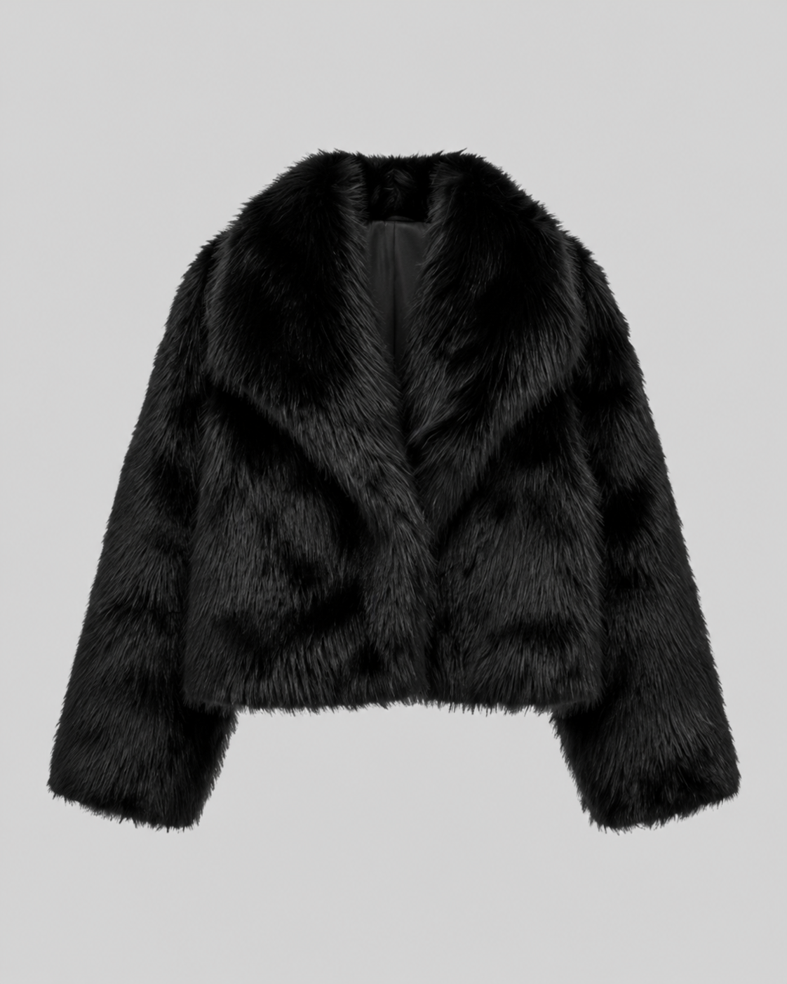 Plush Fur Cropped Jacket Wide Collar