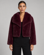 Plush Fur Cropped Jacket Wide Collar