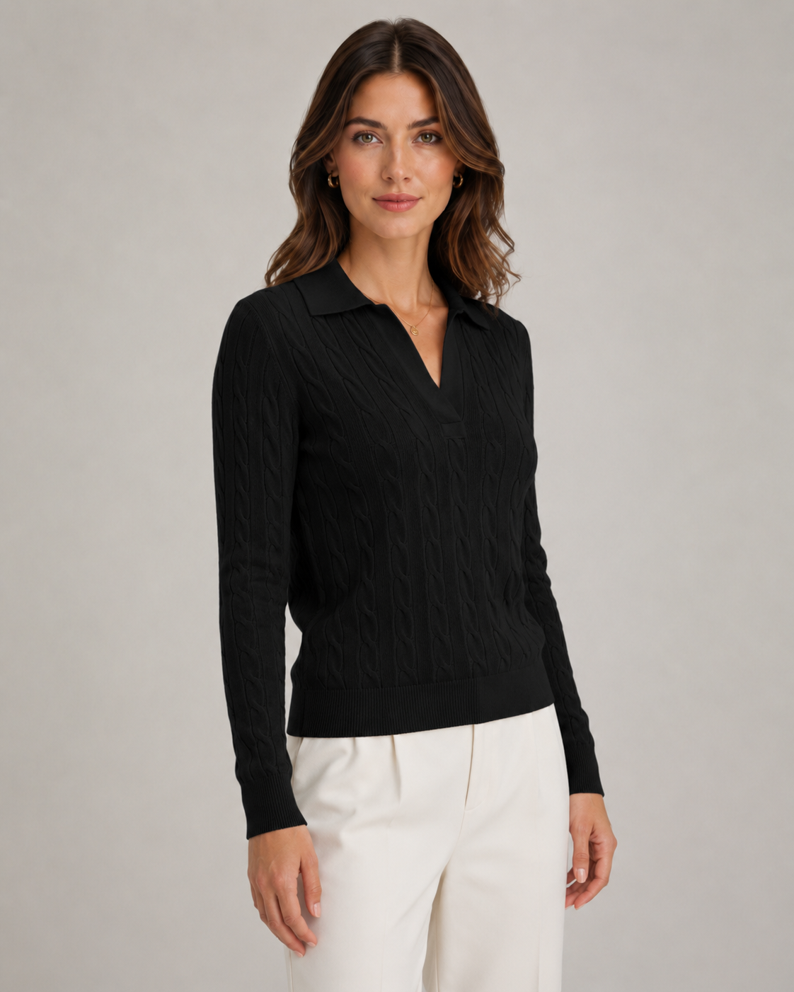 Women's Cable Knit Polo Sweater