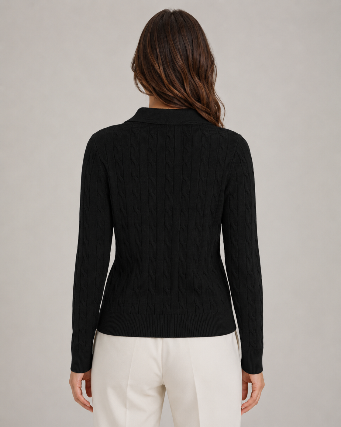 Women's Cable Knit Polo Sweater