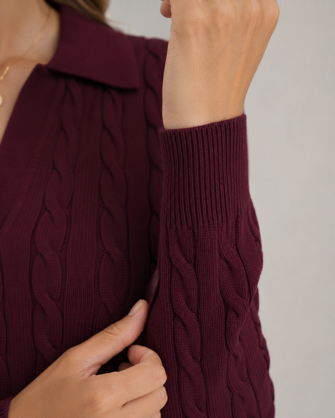 Women's Cable Knit Polo Sweater