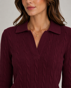 Women's Cable Knit Polo Collar Sweater
