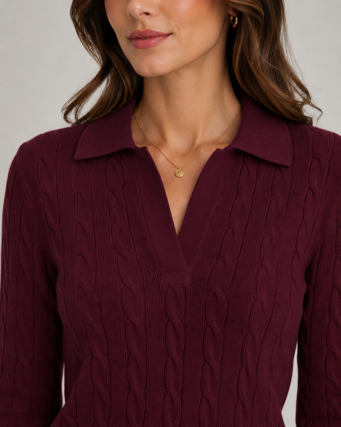Women's Cable Knit Polo Sweater