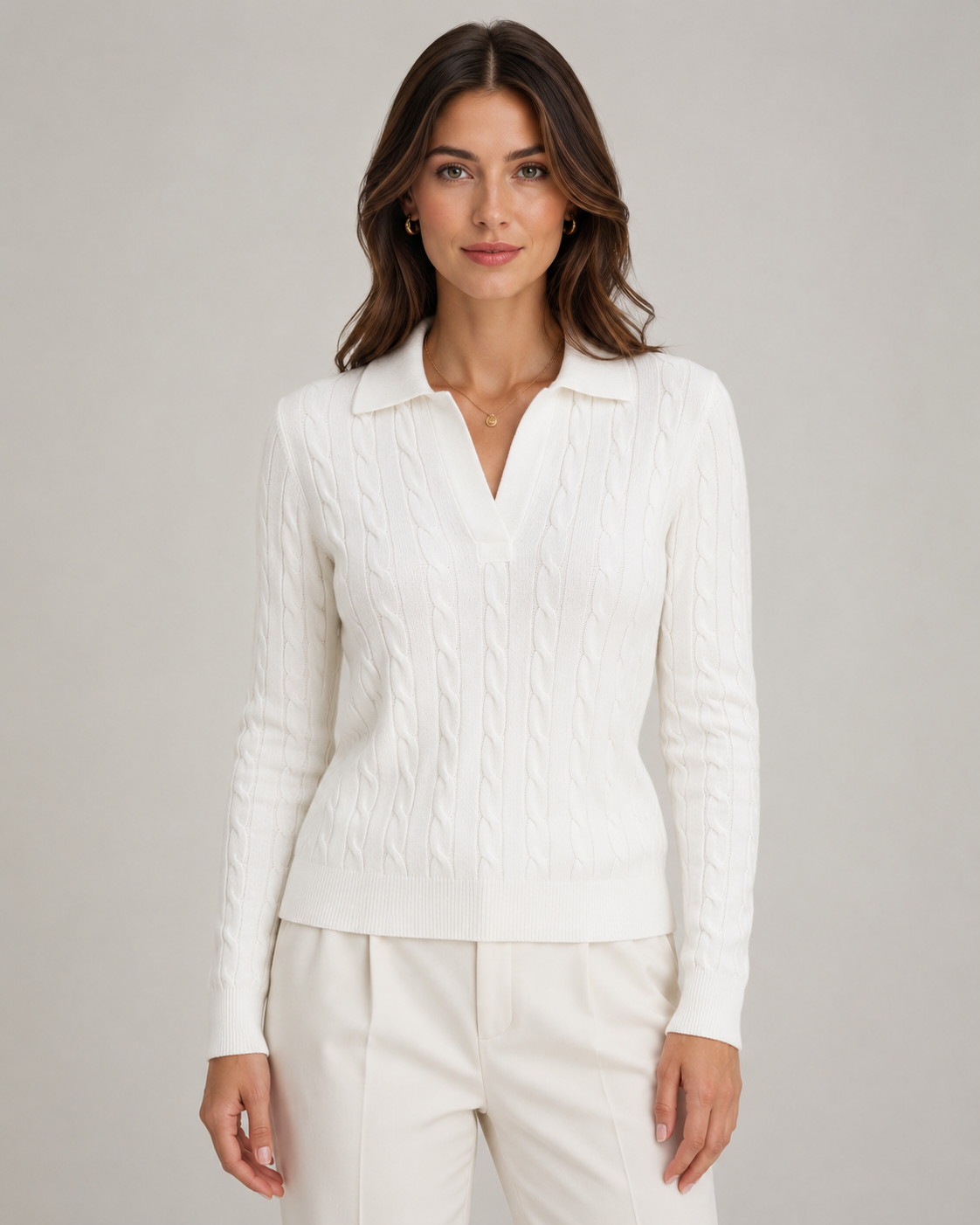 Women's Cable Knit Polo Sweater