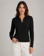 Women's Cable Knit Polo Collar Sweater