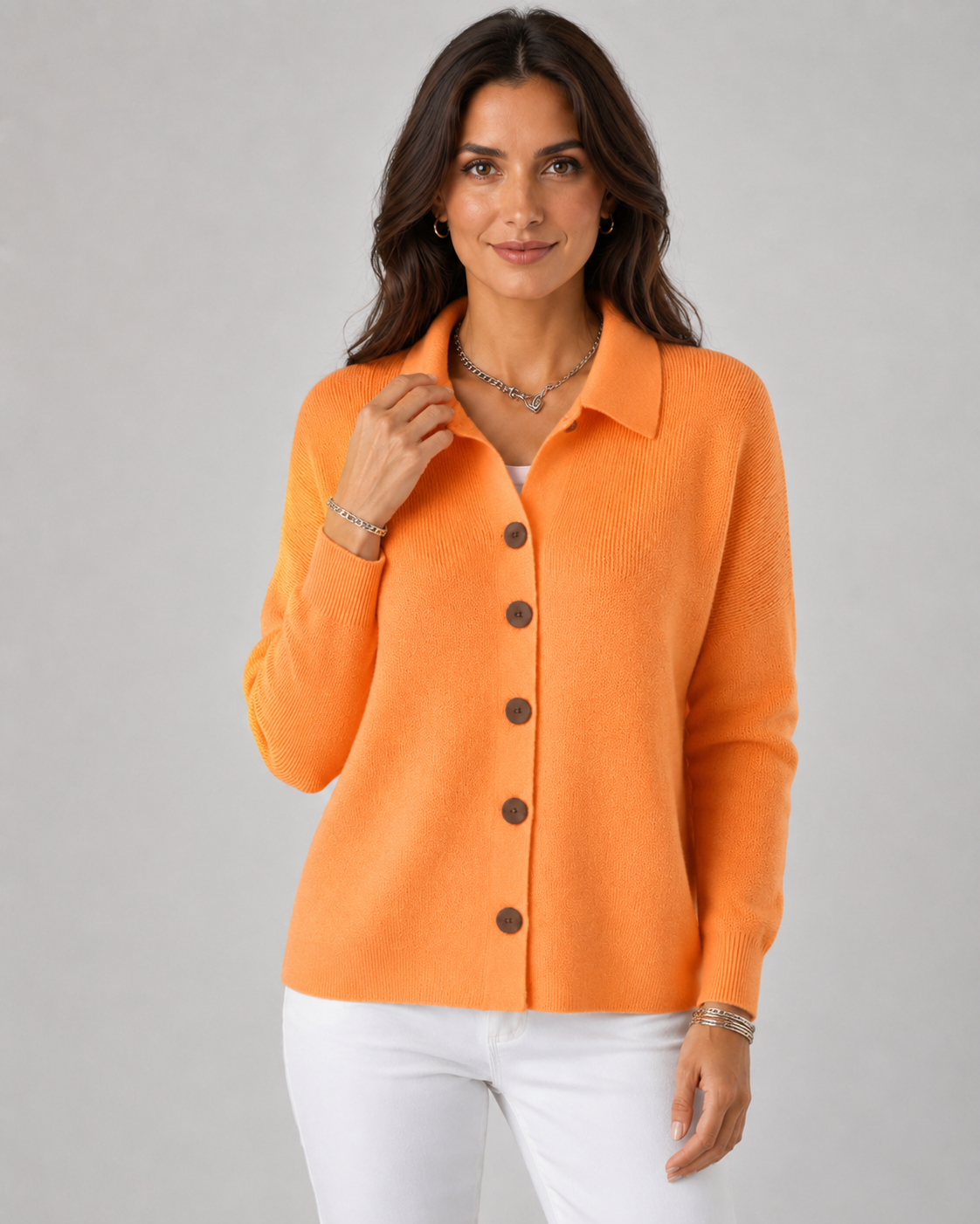 Women's Collared Button-Up Knit Cardigan