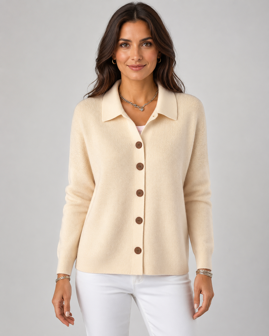 Women's Collared Button-Up Knit Cardigan