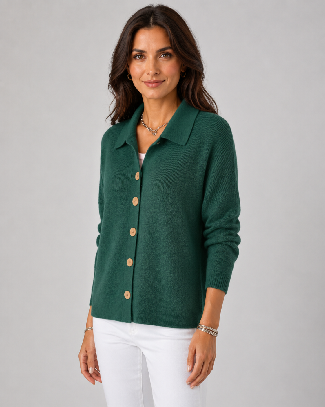 Women's Collared Button-Up Knit Cardigan