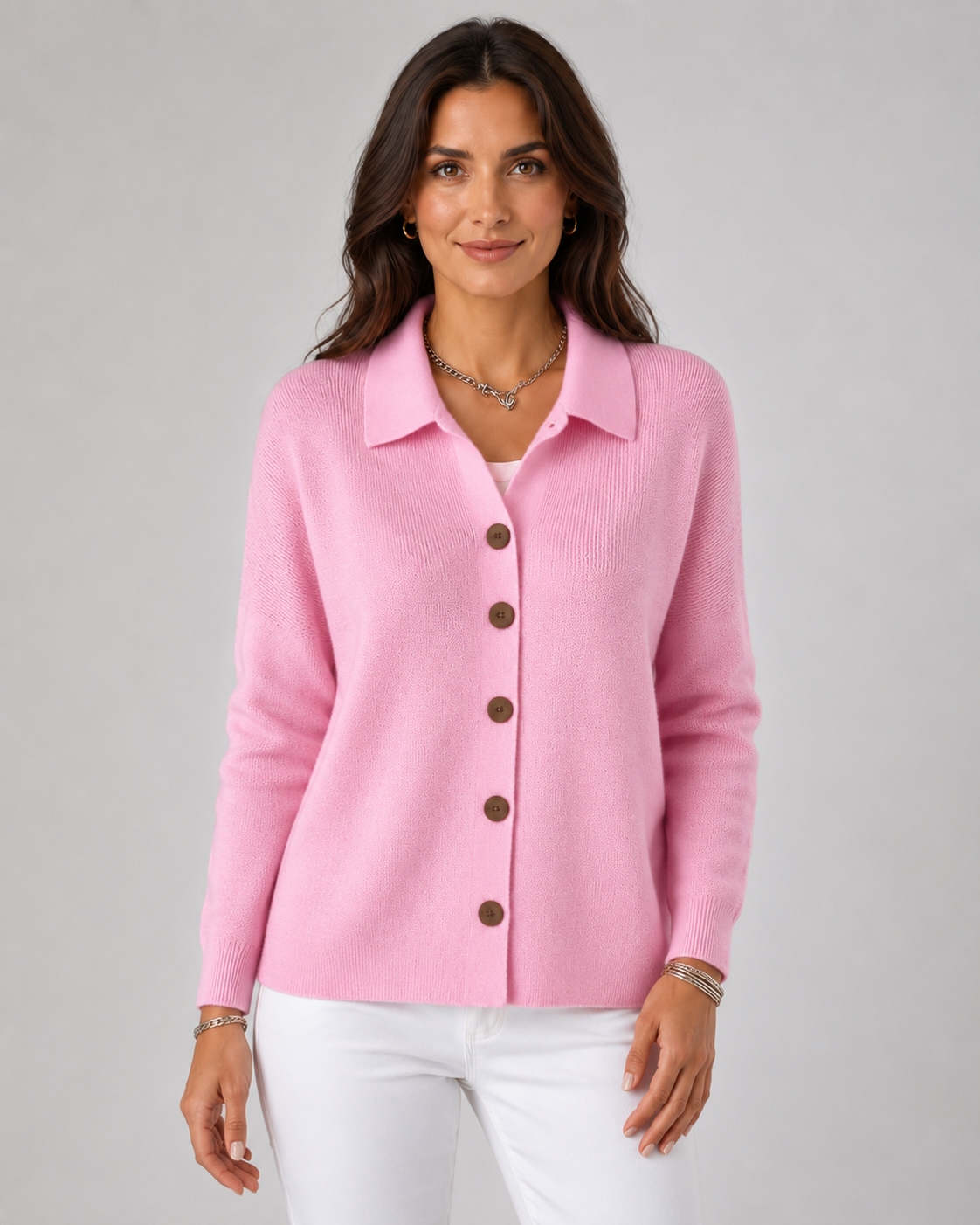 Women's Collared Button-Up Knit Cardigan