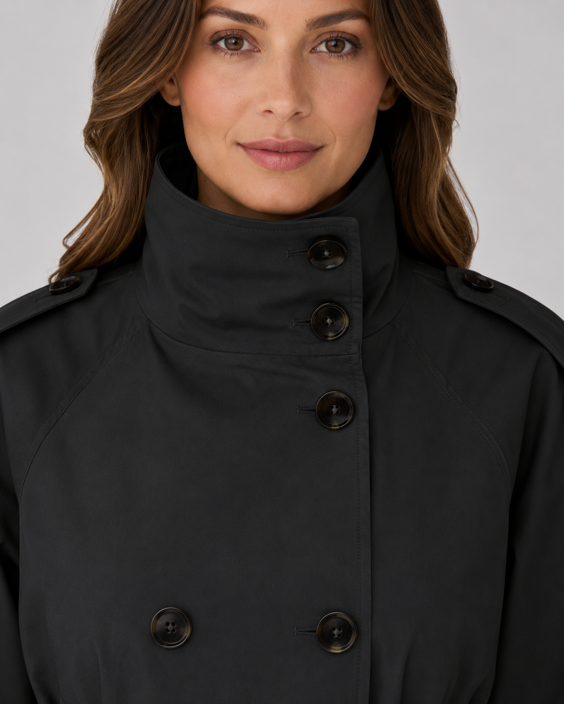 Women's Cropped Funnel-Neck Trench Coat