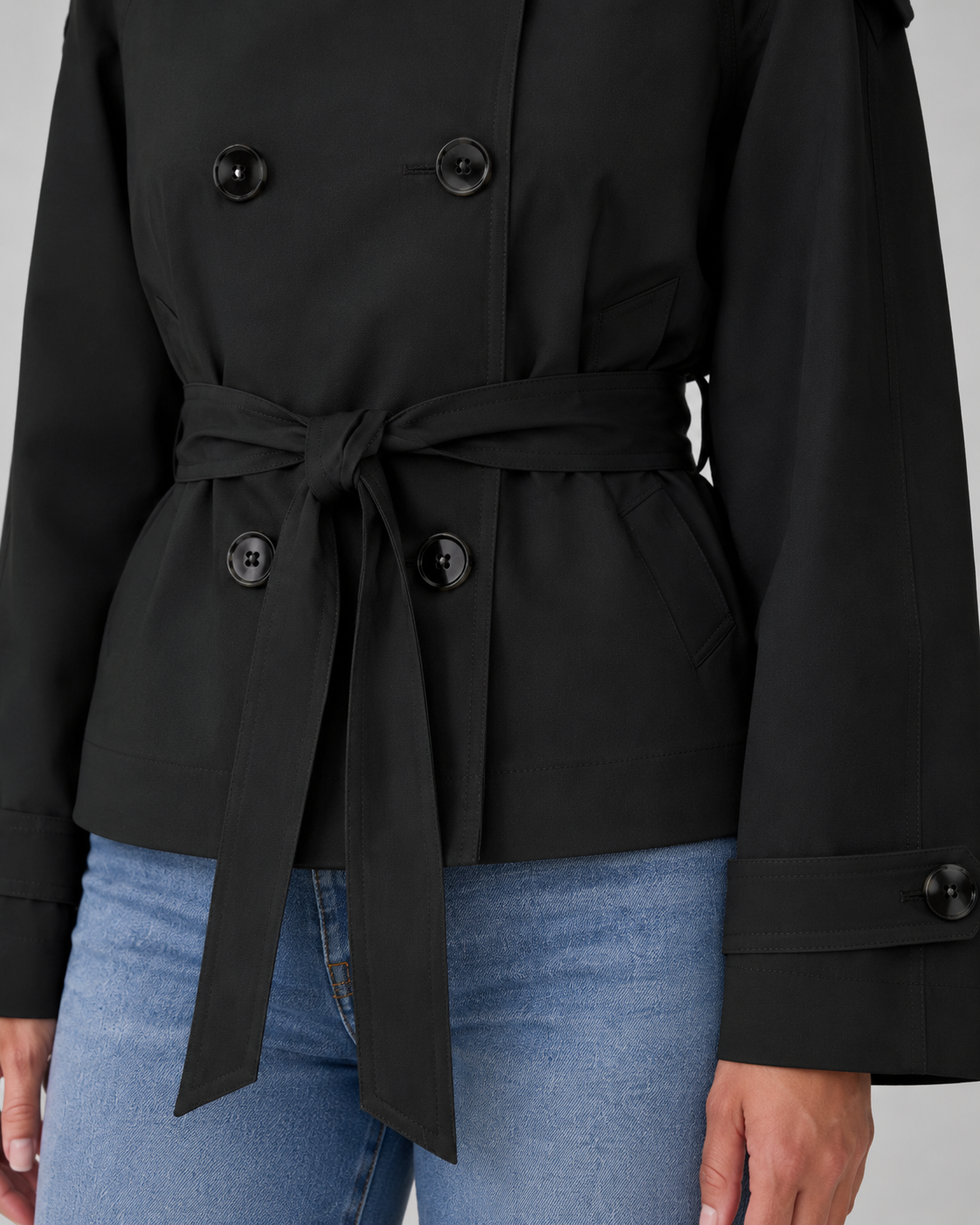 Women's Cropped Funnel-Neck Trench Coat
