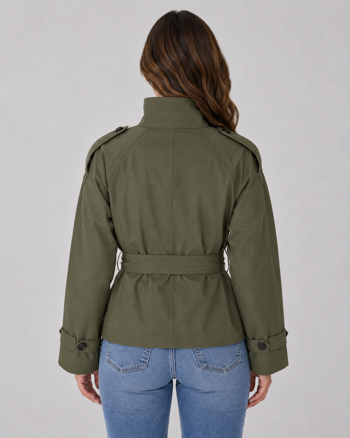 Women's Cropped Funnel-Neck Trench Coat