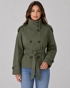 Women's Cropped Funnel-Neck Tie-Waist Trench Coat