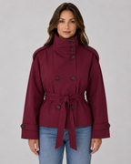 Women's Cropped Funnel-Neck Tie-Waist Trench Coat