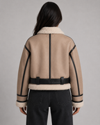 Women's Cropped Leather Aviator Jacket with Shearling Collar