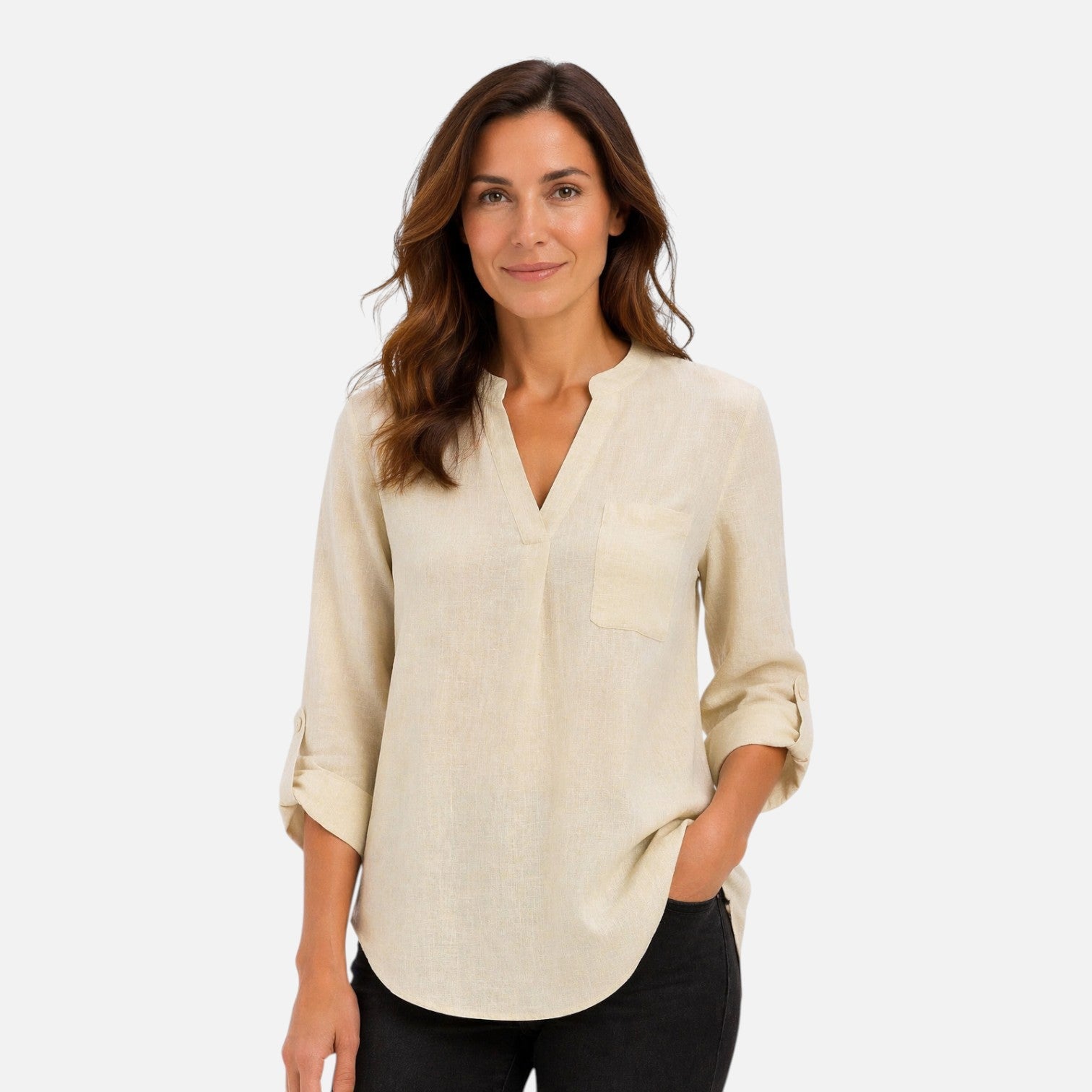 Women's Draped V-Neck Blouse