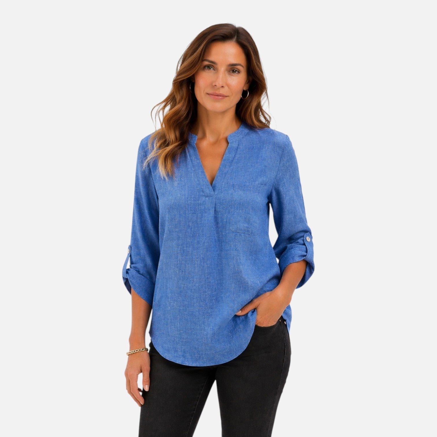 Women's Draped V-Neck Blouse