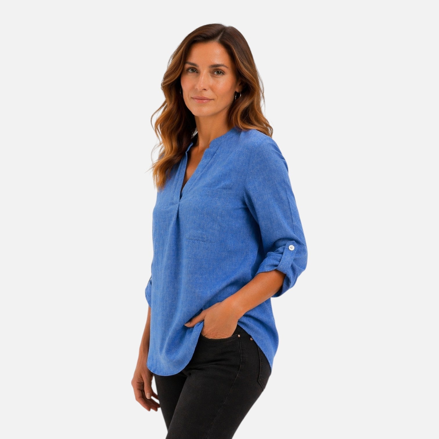 Women's Draped V-Neck Blouse