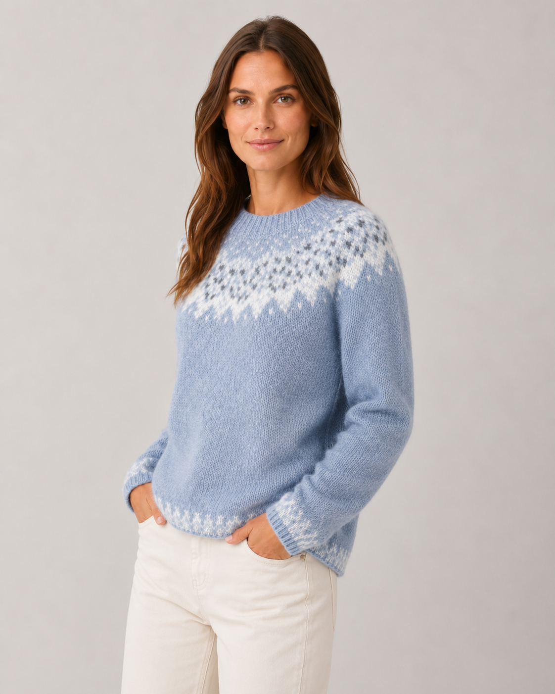 Women's Fair Isle Knit Sweater - Crew Neck Relaxed Fit