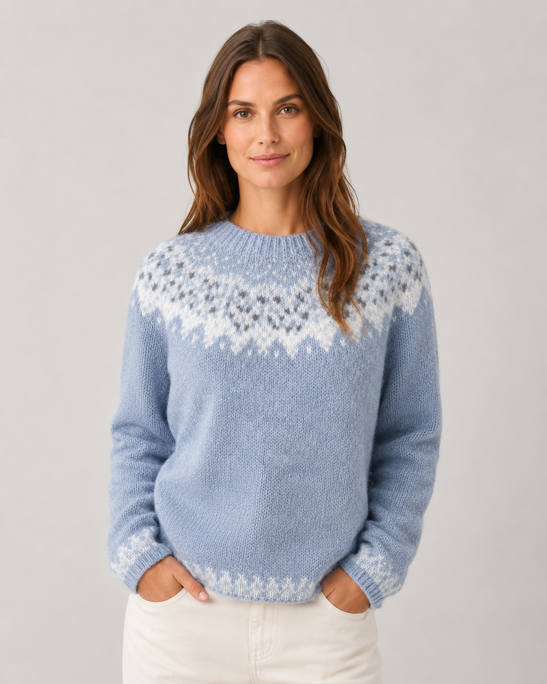 Women's Fair Isle Knit Sweater - Crew Neck Relaxed Fit