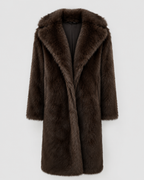 Women's Longline Fur Coat with Wide Collar