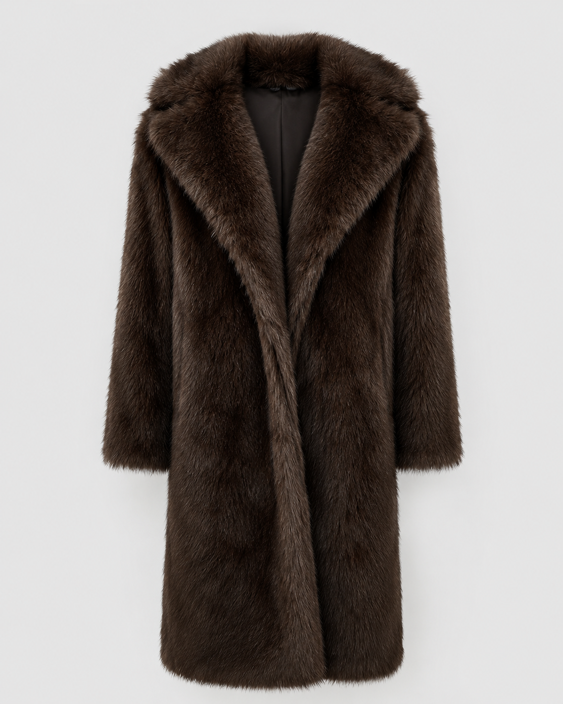 Women's Fur Long Coat with Wide Collar