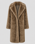 Women's Longline Fur Coat with Wide Collar