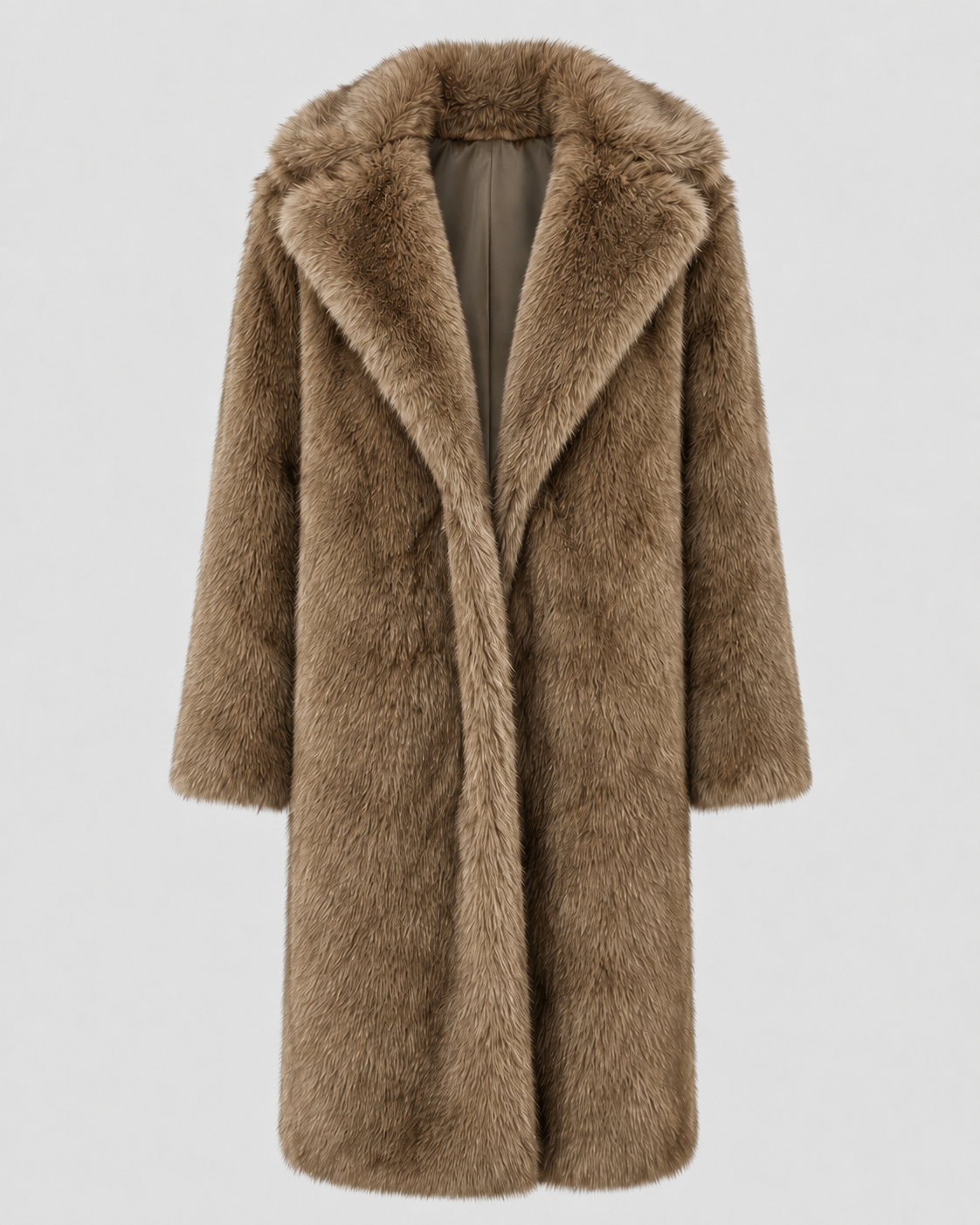 Women's Fur Long Coat with Wide Collar