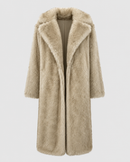 Women's Longline Fur Coat with Wide Collar