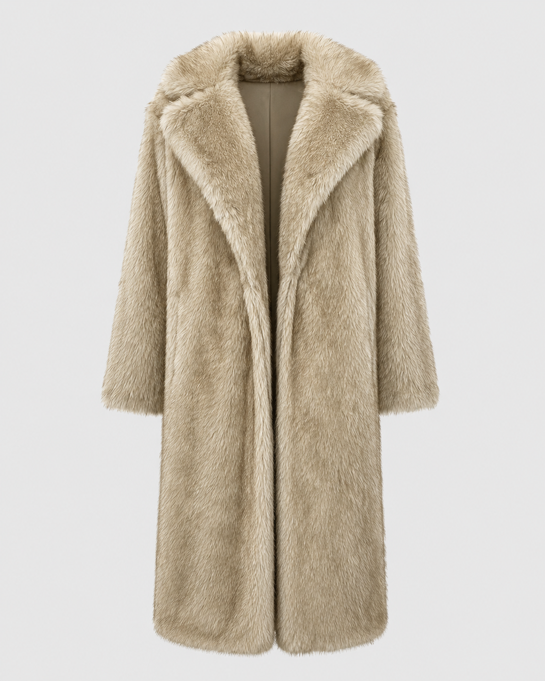 Women's Fur Long Coat with Wide Collar