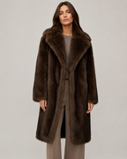 Women's Longline Fur Coat with Wide Collar