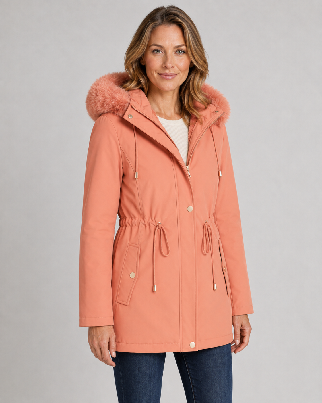 Women's Fleece-Lined Fur Hooded Parka