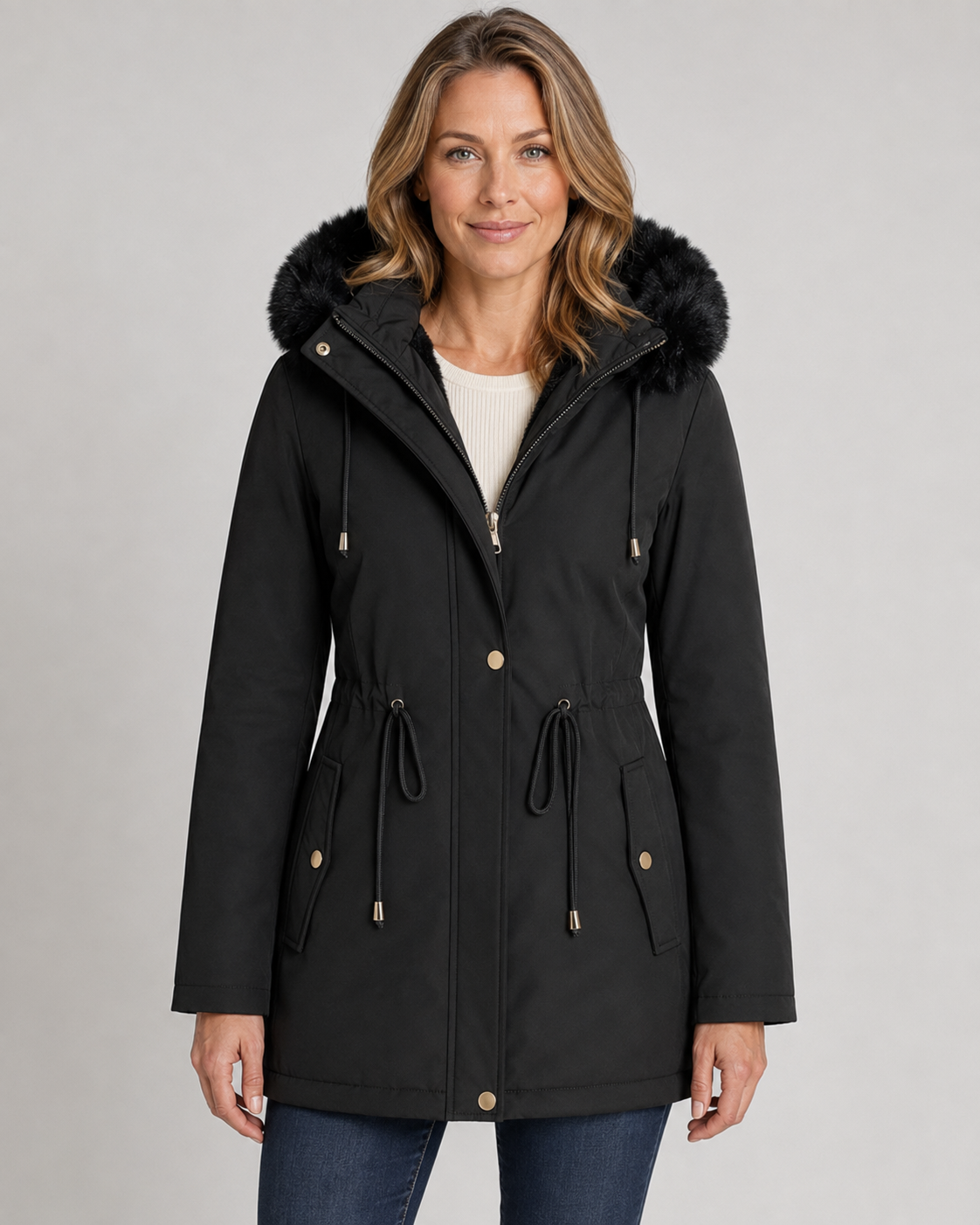 Women's Fleece-Lined Fur Hooded Parka