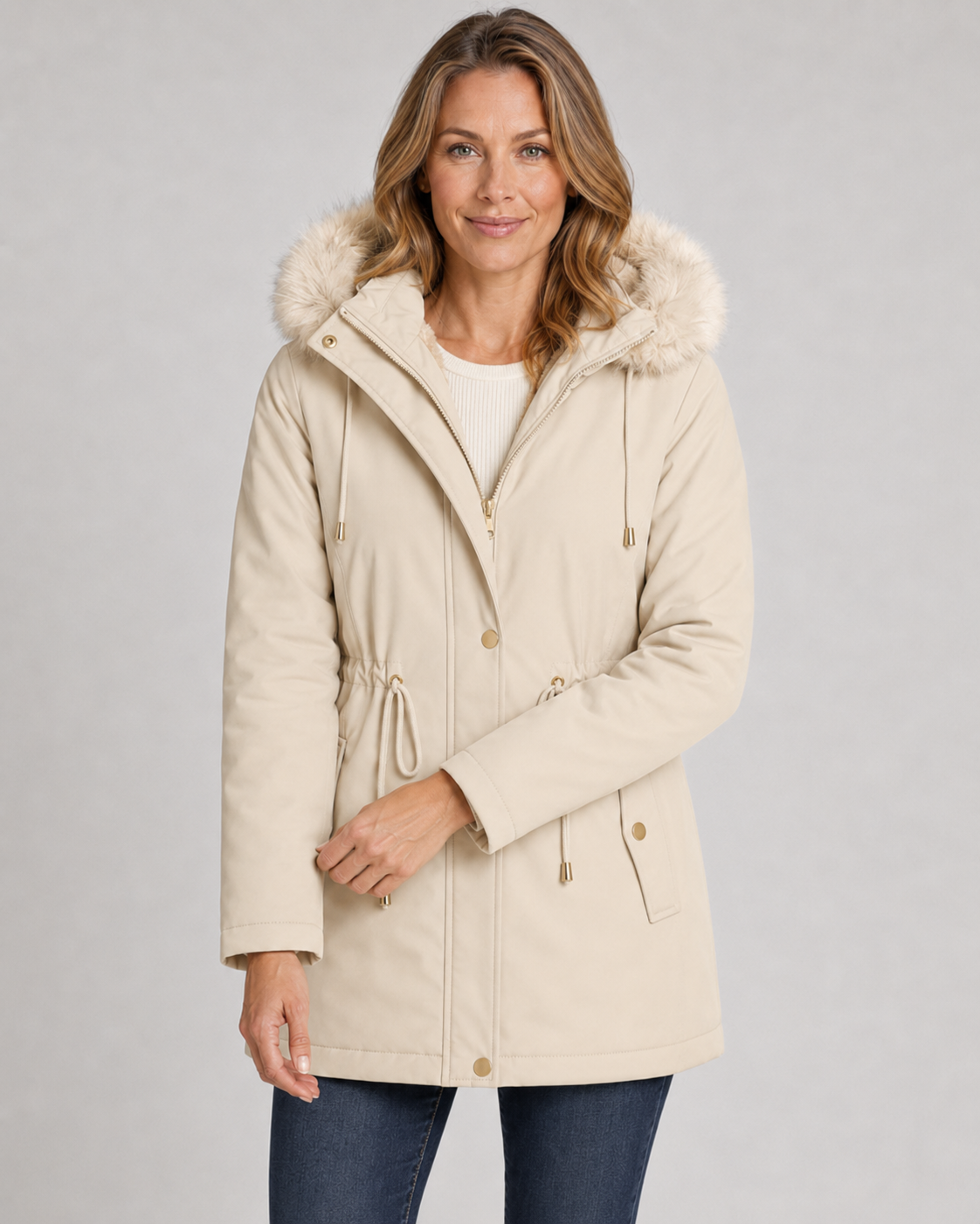 Women's Fleece-Lined Fur Hooded Parka