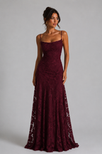 Women's Floral Lace Maxi Dress - Formal Occasion Wear